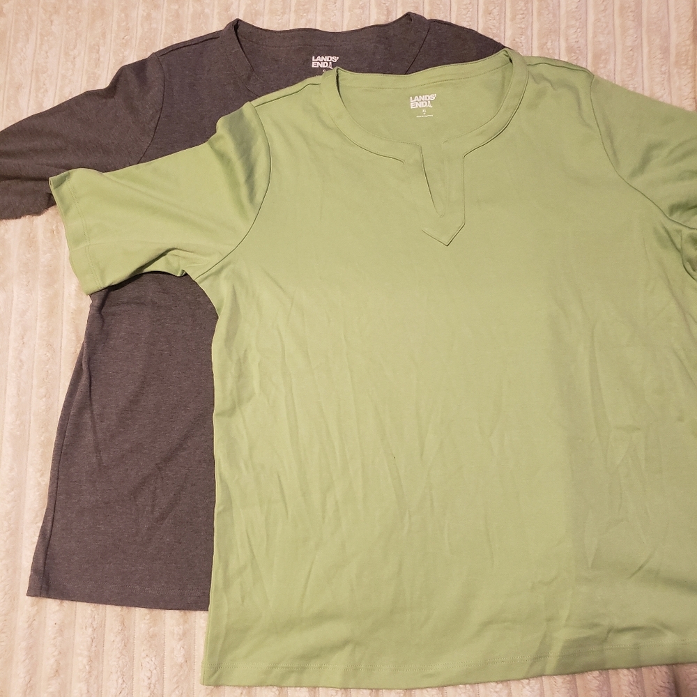 2 Pk Lands' End Womens Green & Gray ¾ Sleeve Shirts XL